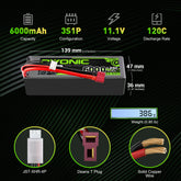 2 × OVONIC 3S Lipo Battery 6000mAh 120C 11.1V RC Lipo Battery with Deans T Plug for RC Vehicles Car RC Truck